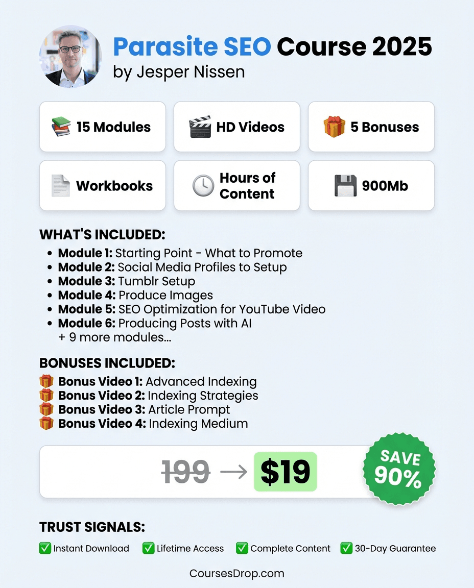 Parasite SEO Course 2025 infographic